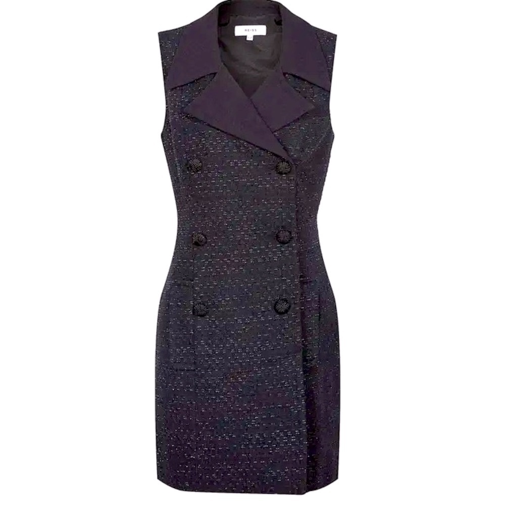 NWT REISS double breasted vest Tux dress. Black. Size 0
